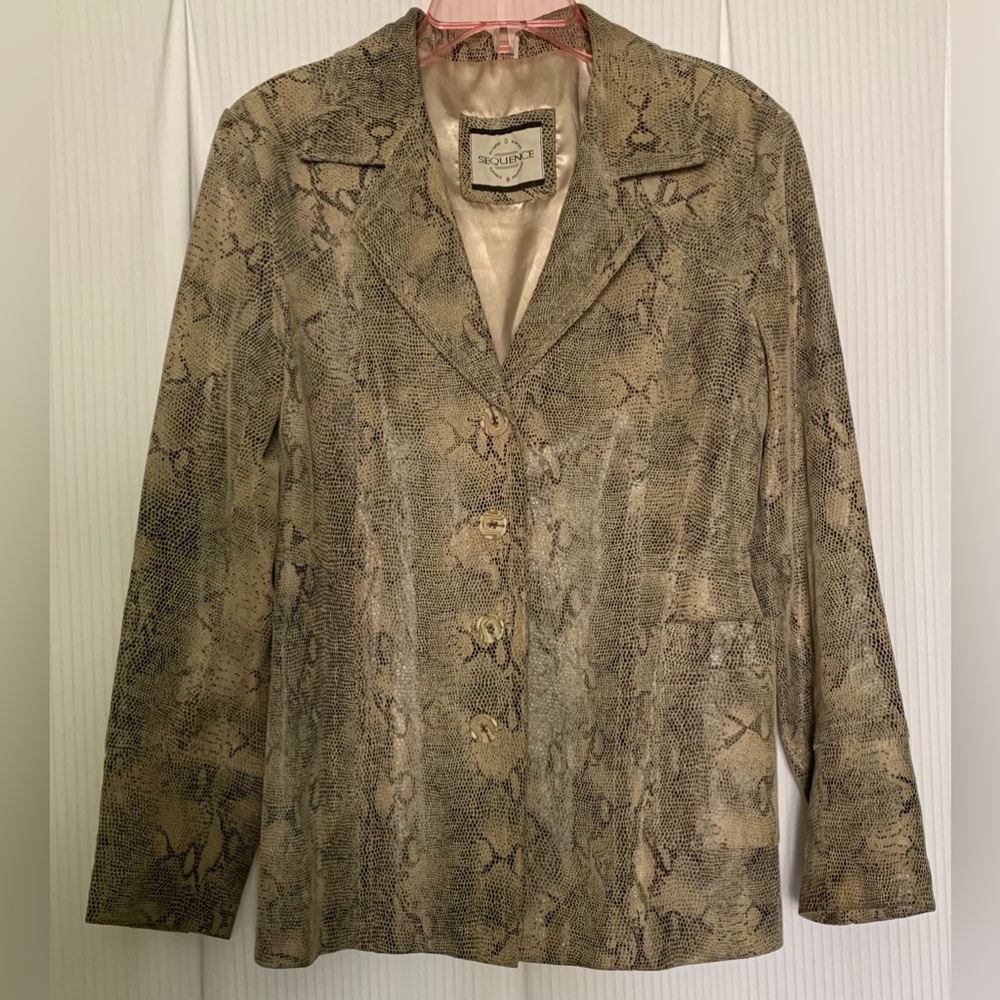 Sequence Leather Jacket Snakeskin Print Button front Size Medium
